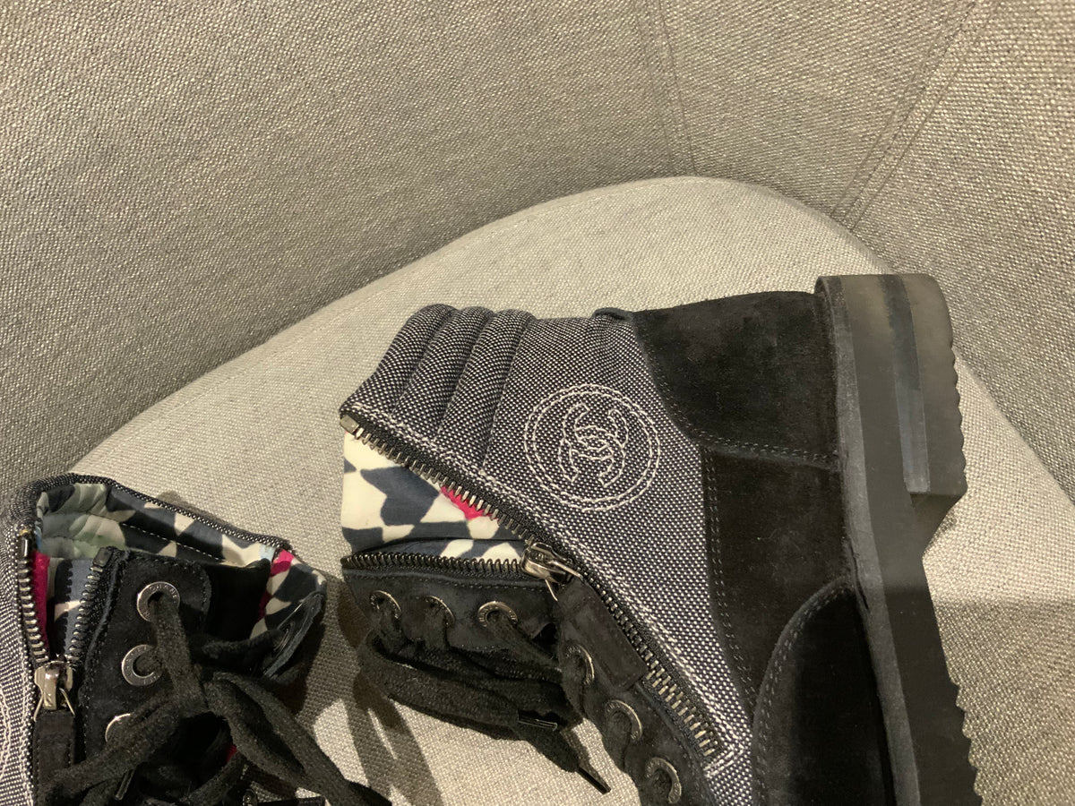 CHANEL Interlocking CC Logo Combat Boots SIZE 37 1/2 UK 4.5 US 7.5 ladies
