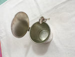 LOVELY ANTIQUE SILVER PLATED AND GLASS POT AND SPOON