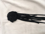 CHANEL CAMELLIA BLACK SUEDE LEATHER FLOWER FRINGE BROOCH PIN 2014 ladies