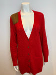 Ralph Lauren Lauren Cable Knit Wool & Cashmere Red Cardigan Size L large ladies