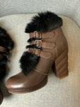 See by Chloé Chloe Fur Trim Ankle Bootis Leather Boots Size 38 ladies