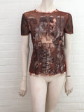 Jean Paul GAULTIER 1990's Face Printed Sheer T shirt Top  Size L Large ladies