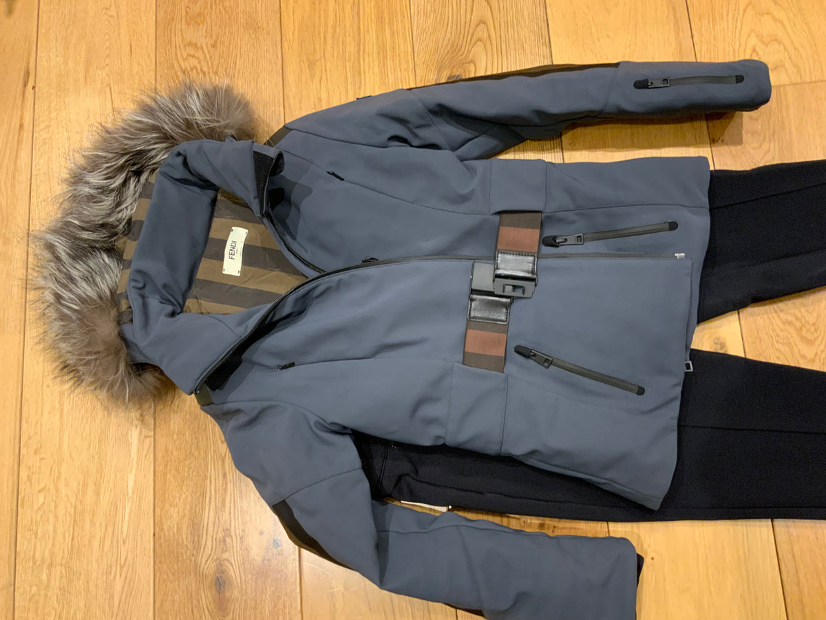 MOST WANTED FENDI FF Pequin Fox Fur Trimmed Striped Ski Outfit Set 2 pieces I 42 ladies