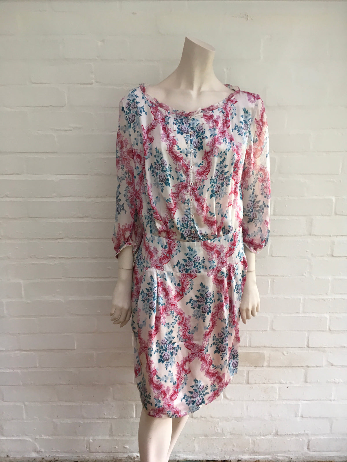 HUGO BOSS Silk Chiffon Water Color Floral Dress Ladies