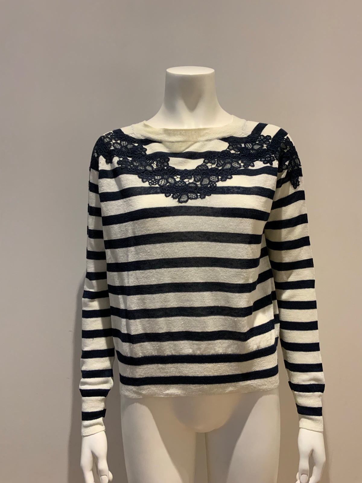Vanessa Bruno linen blend knit long sleeve striped sweater jumper Size S Small ladies
