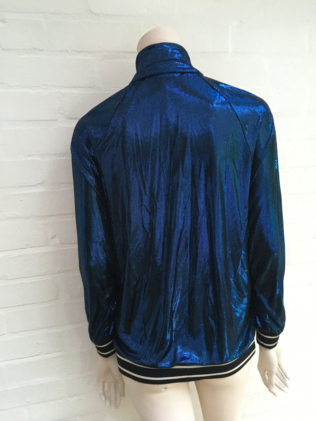 GUCCI 2019 Metallic Blue Lamé Logo Track Jacket Ladies