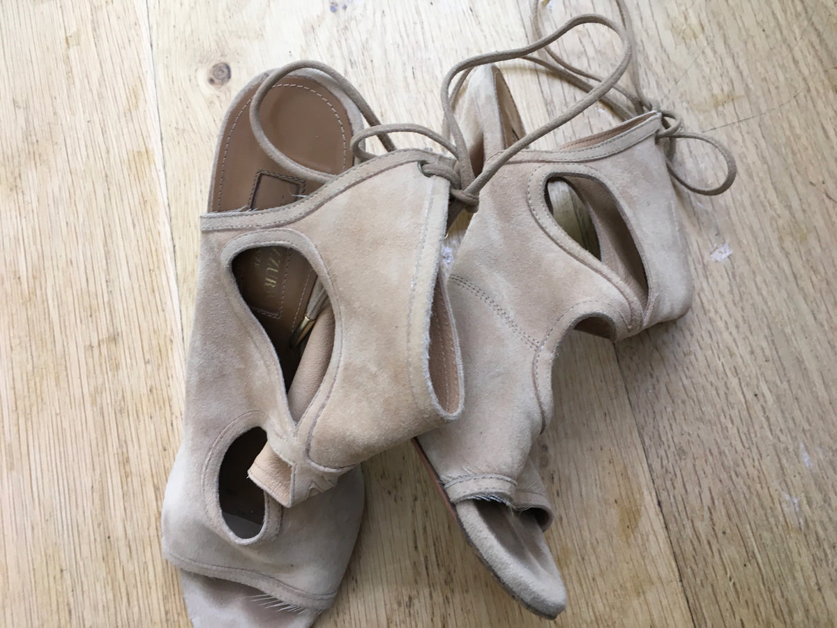 Aquazzura Suede Peep-Toe Pumps Sandals Size 35 ladies