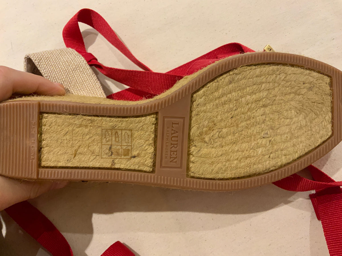 Ralph Lauren LAUREN Hollie Red Canvas Wedge Espadrilles Size 9.5 UK 6.5 39.5 ladies