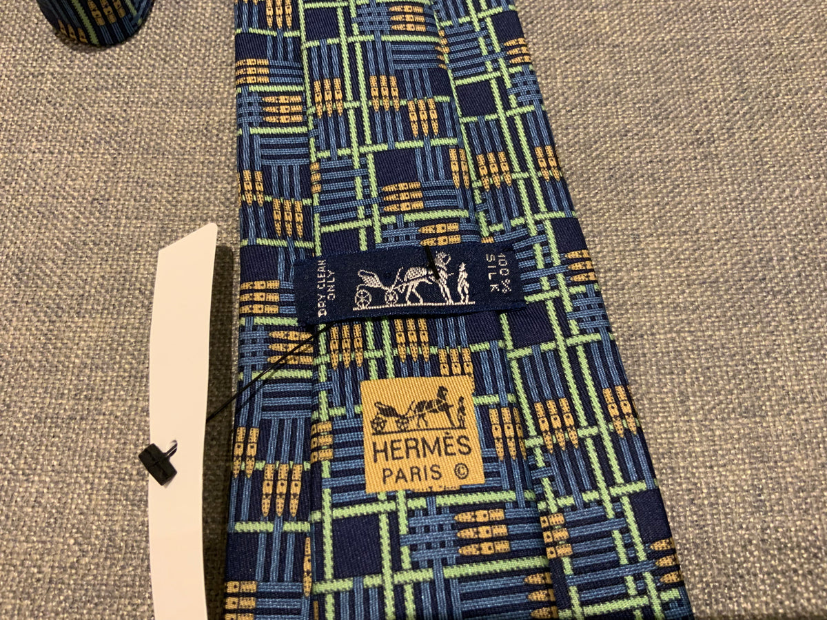 Hermès HERMES Paris Tie 32 IA Navy Blue Belt Links Suspenders Neck Tie men