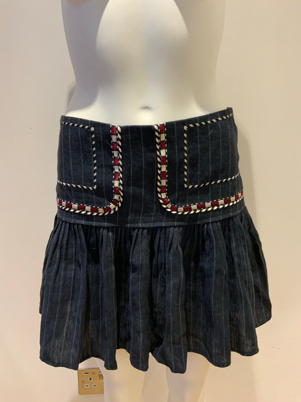 ISABEL MARANT ÉTOILE Jessie Pinstripe Linen Embroidered Skirt Size 38 US 6 UK 10 ladies