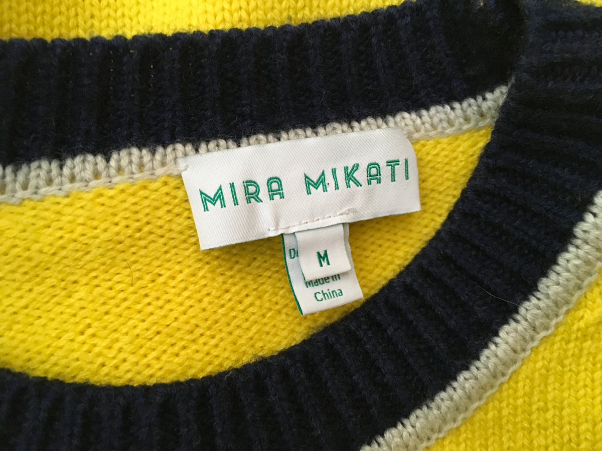 Mira Mikati Women's Look Patched Yellow Wool Sweater Jumper Size M Medium Ladies