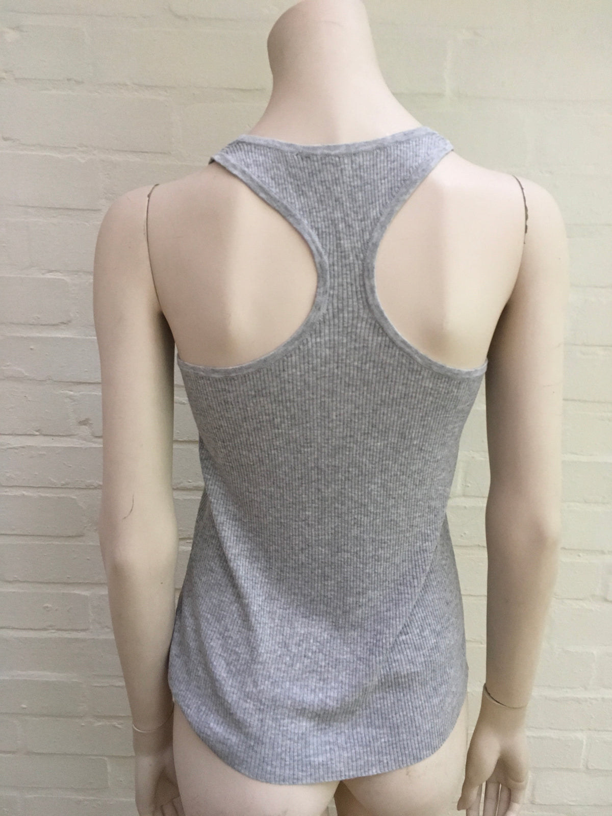 Grey sleeveless raceback linen blend tank top Ladies