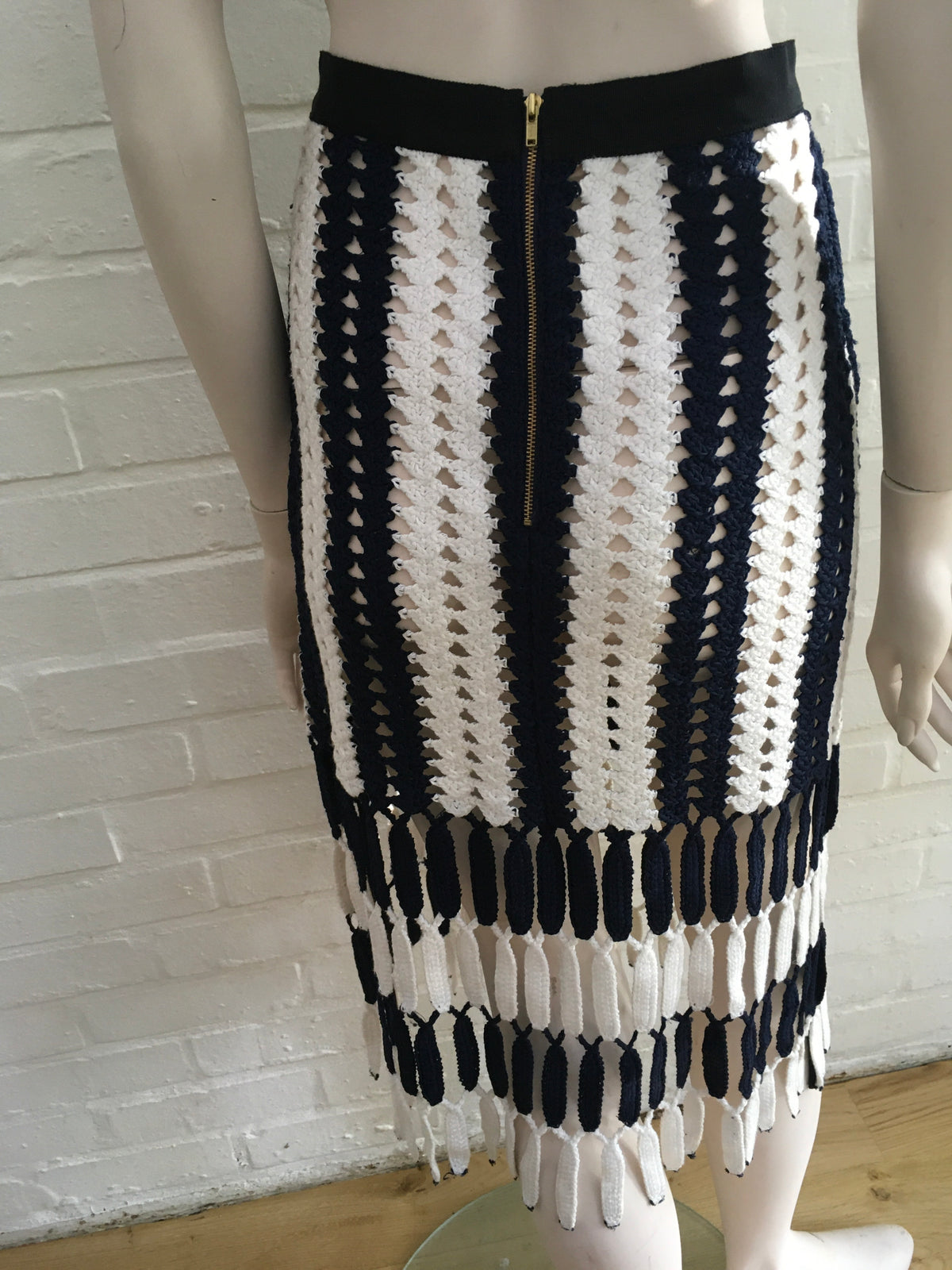 Self Portrait Striped Crochet Midi Skirt Size UK 8 US 4 Ladies
