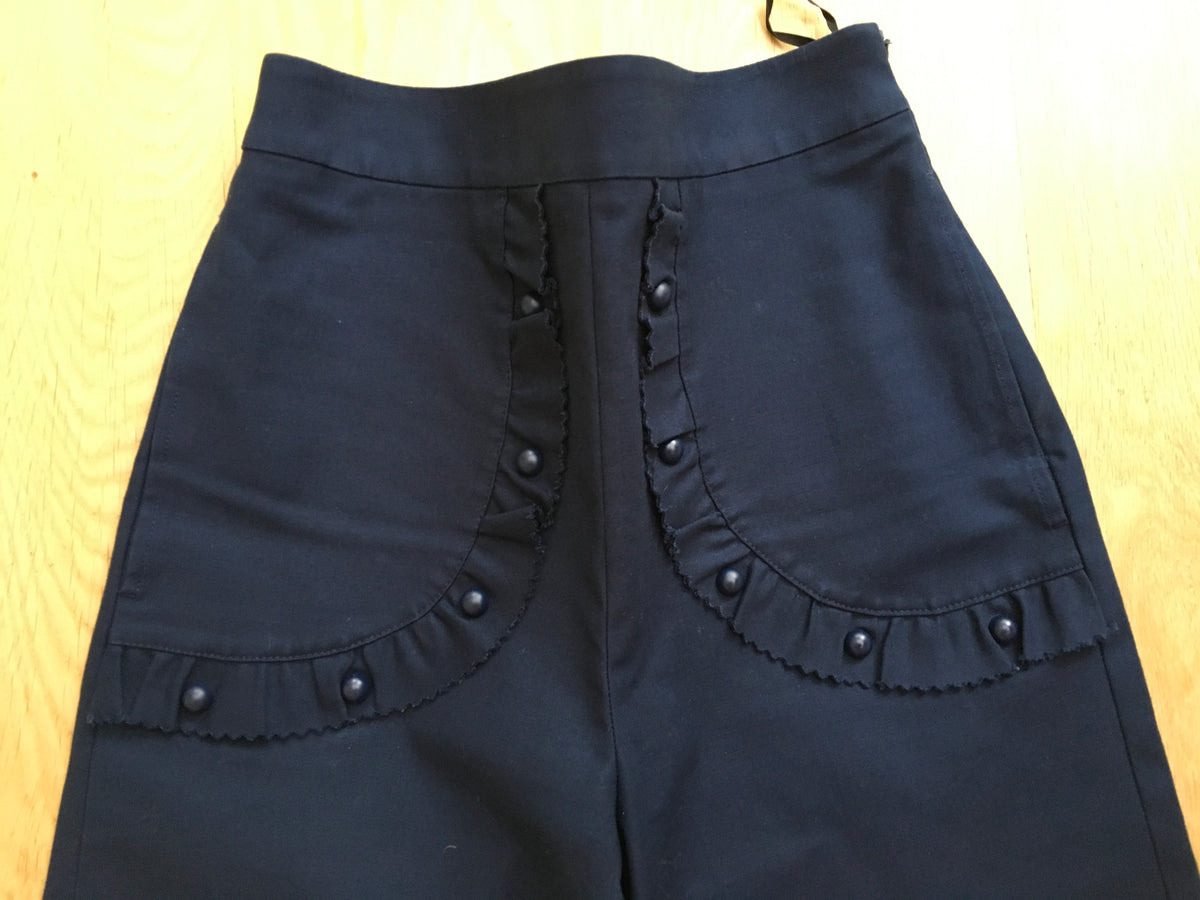 VALENTINO RED CULLOT RUFFLE TRIM NAVY PANTS TROUSERS SIZE I 38 UK 6 US 2 LADIES