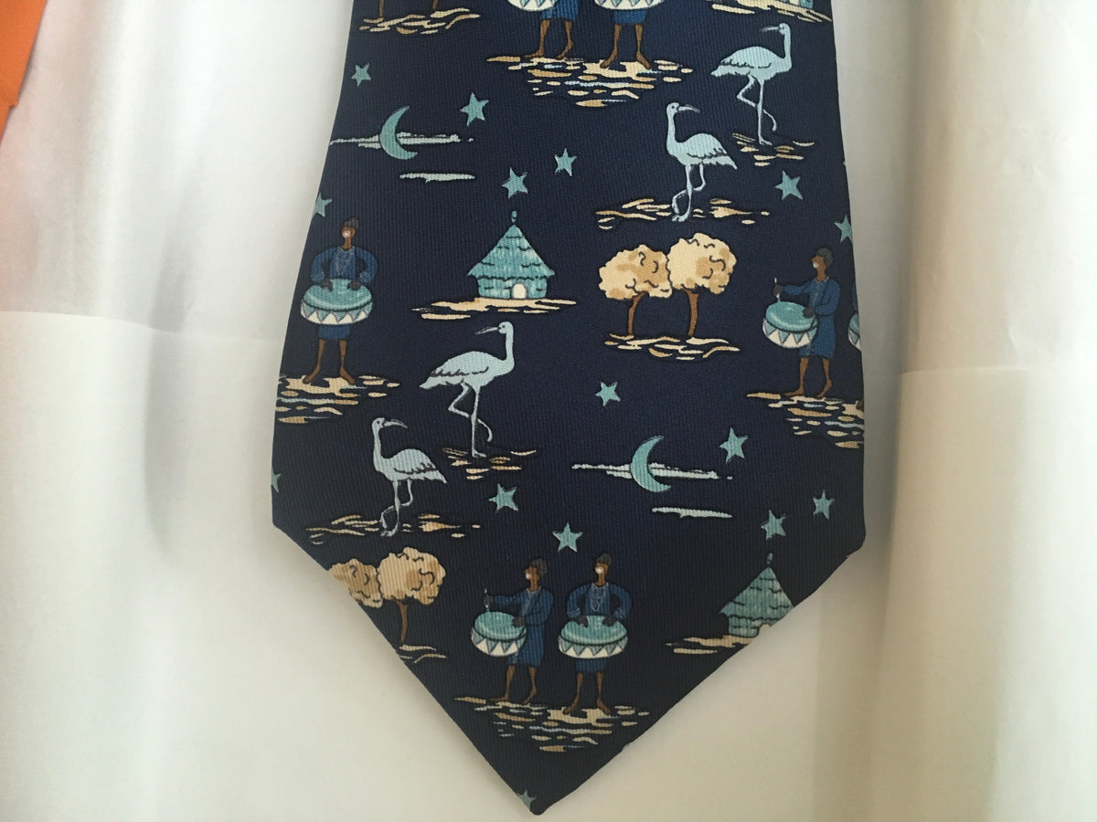Hermès HERMES Paris Silk Blue Print Tie 7553 SA 100% AUTHENTIC Men