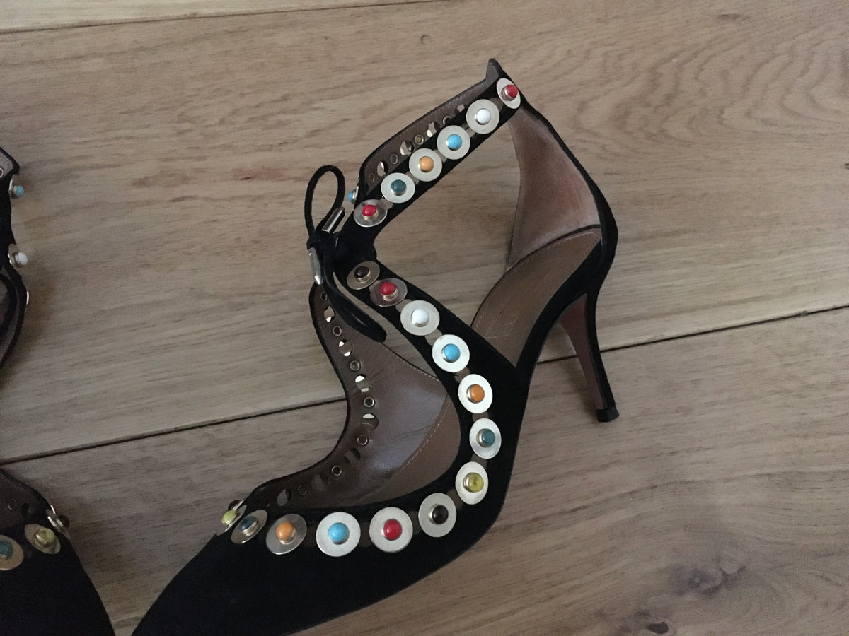Aquazzura Byzantine Studded Suede Pump, Black Size 36 US 6 UK 3 ladies