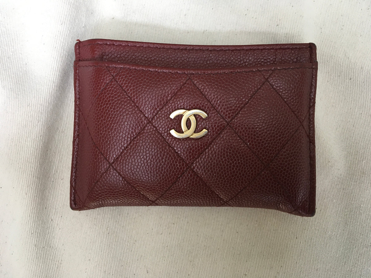 Chanel Card Holder Quilted Diamond Burgundy 2019 ladies