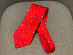 Bvlgari handmade seven fold red printed silk necktie self tipped 9cm men