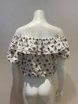 TOPSHOP Floral Bardot Linen Top Off the Shoulders Size UK 10 US 6 EU 38 ladies