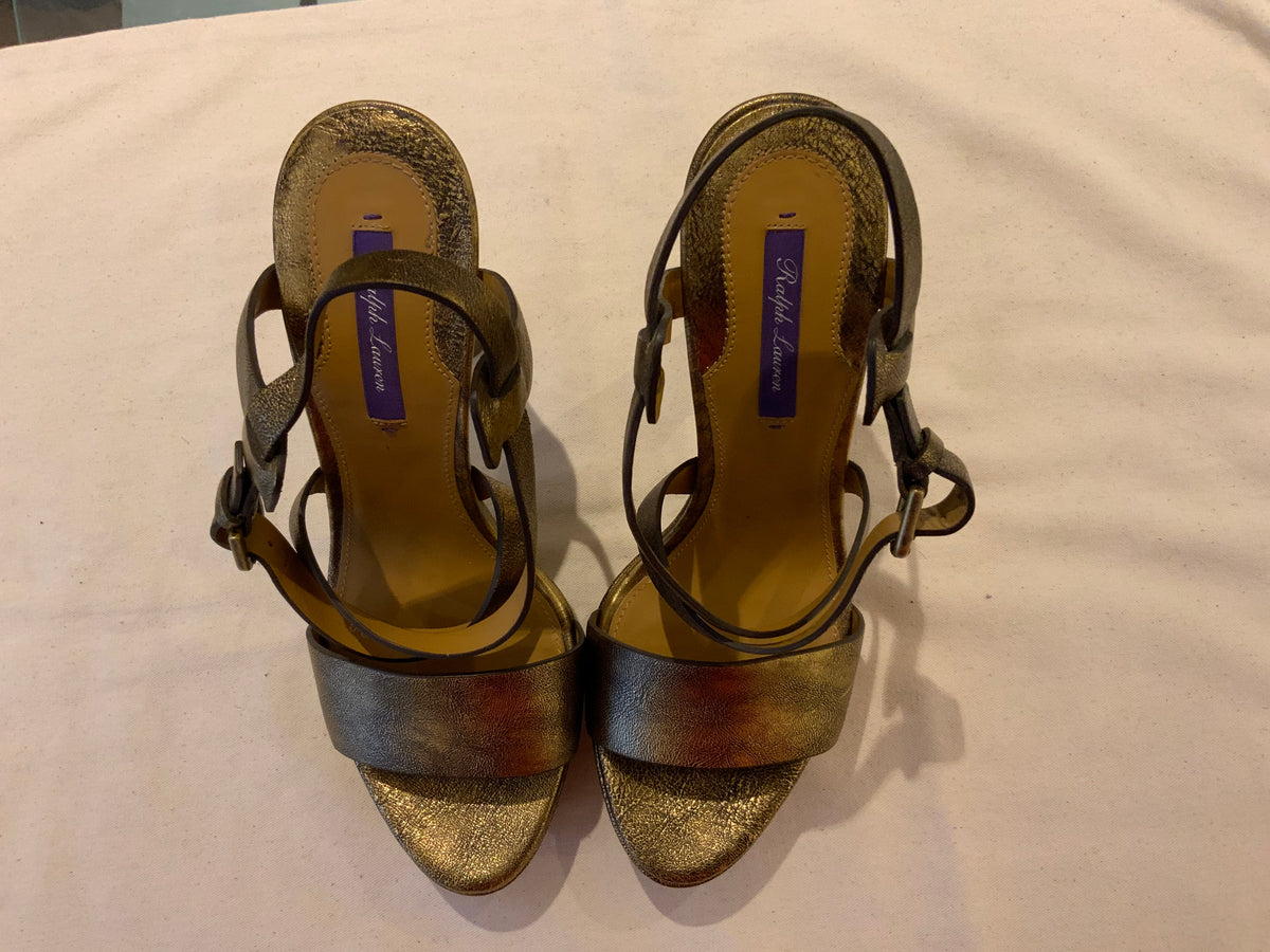 Ralph Lauren Collection Metallic Gold Leather Estrid Platform Ankle Size 39 UK 6 ladies