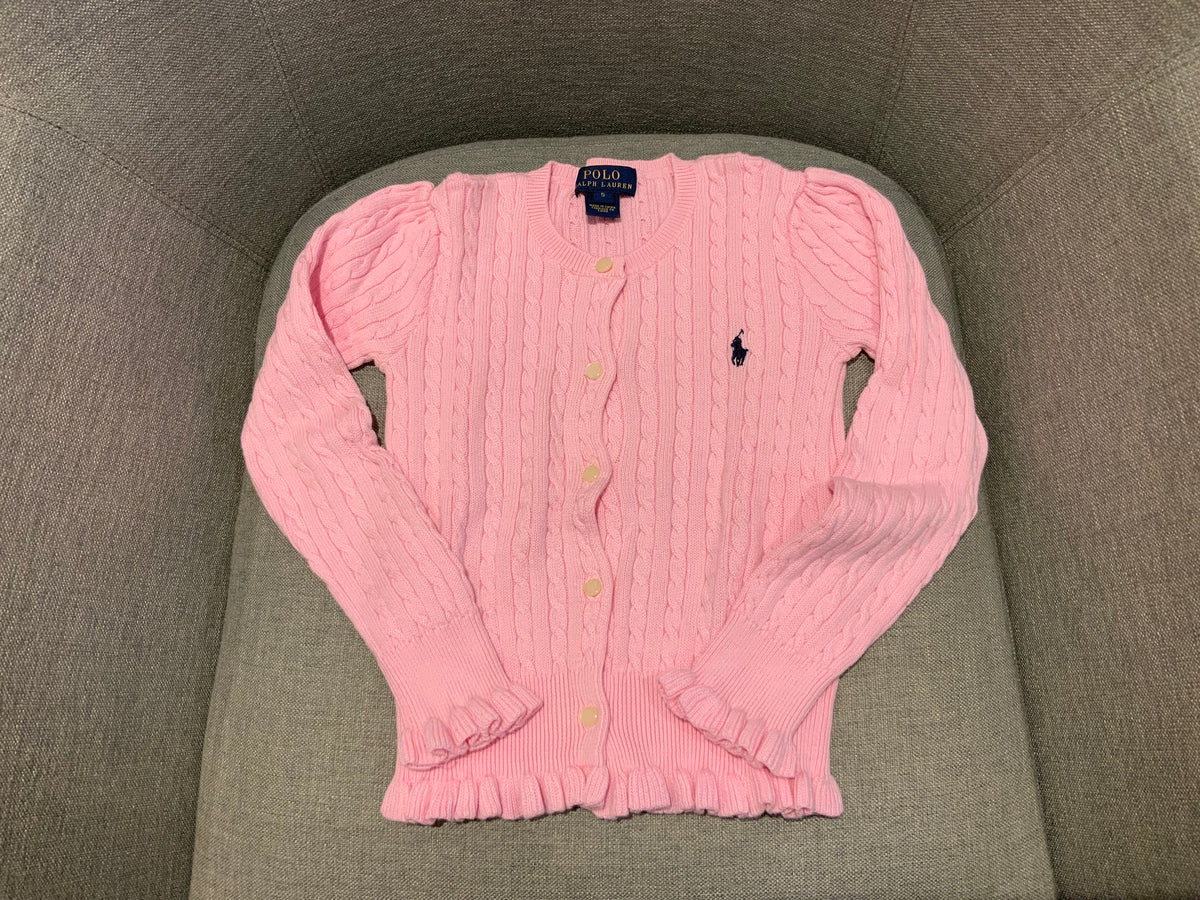 RALPH LAUREN Girls' Pink Knit Cardigan Cable Sweater Jumper Cardigan 5 years children