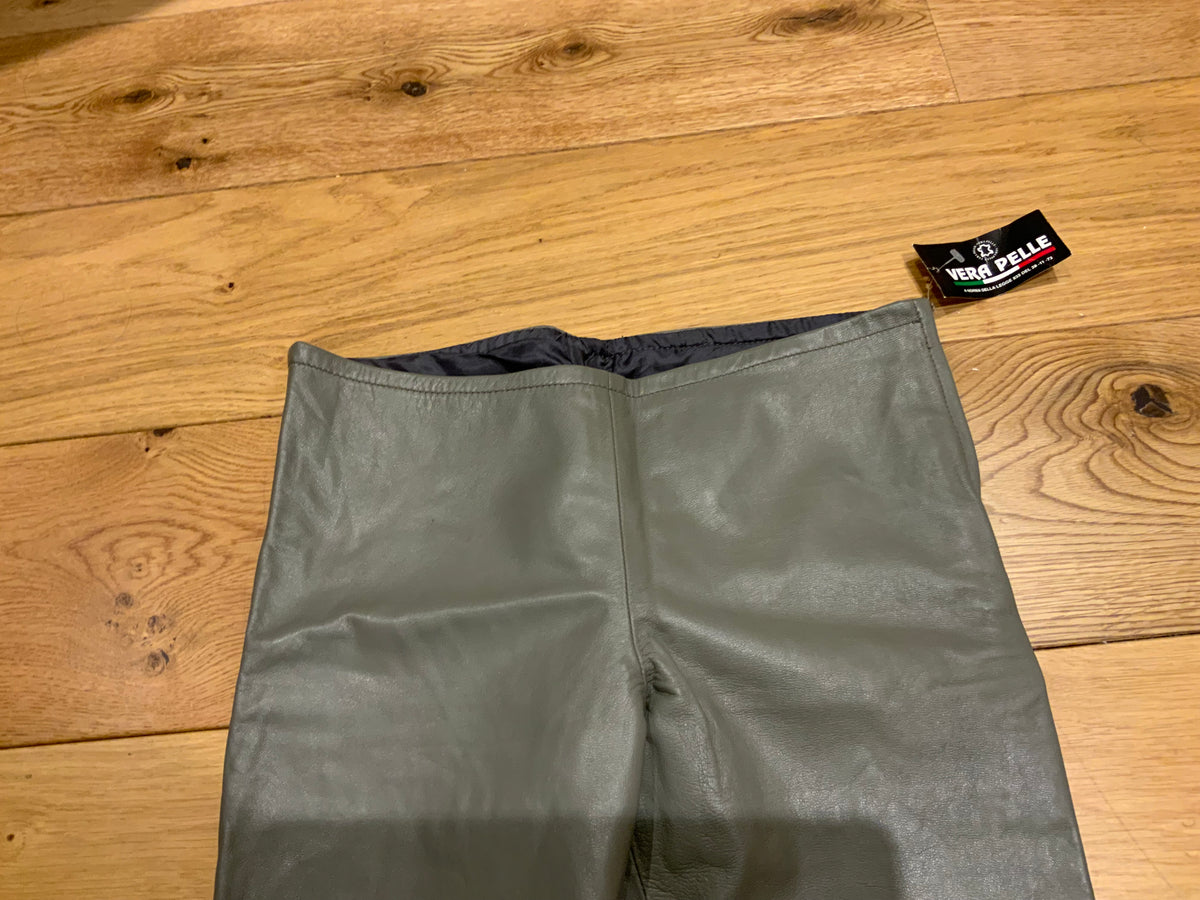 Vera Pelle Taupe Leather Leggings Pants Trousers Size US 8 UK 12 ladies
