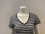 Tommy Hilfiger White & Navy Striped V neck T shirt $150 Size M medium ladies