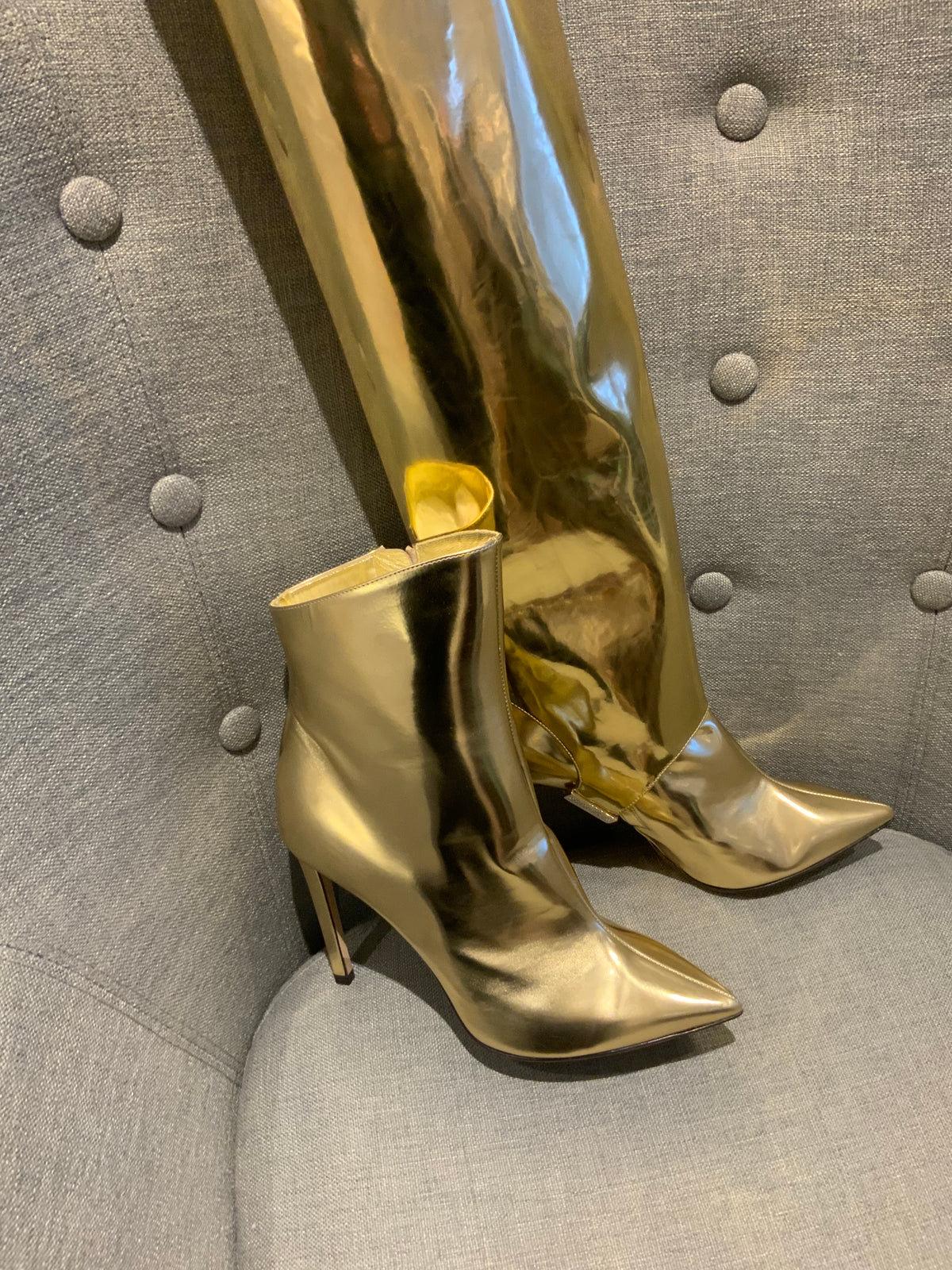 JIMMY CHOO ICONS Metallic Hurley 100 Gold Leather Boots Size 36.5 UK 3.5 US 6.5 LADIES