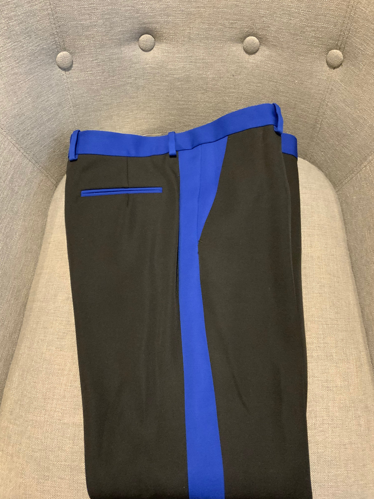 Celiné Iconic CELINE TUXEDO PANTS ROYAL BLUE-TRIM BLACK WOOL SIZE F40 US 8 UK 12 ladies