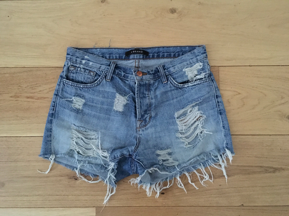 J BRAND Shredded Distressed Ripped Shorts Denim Jeans Size 27 ladies