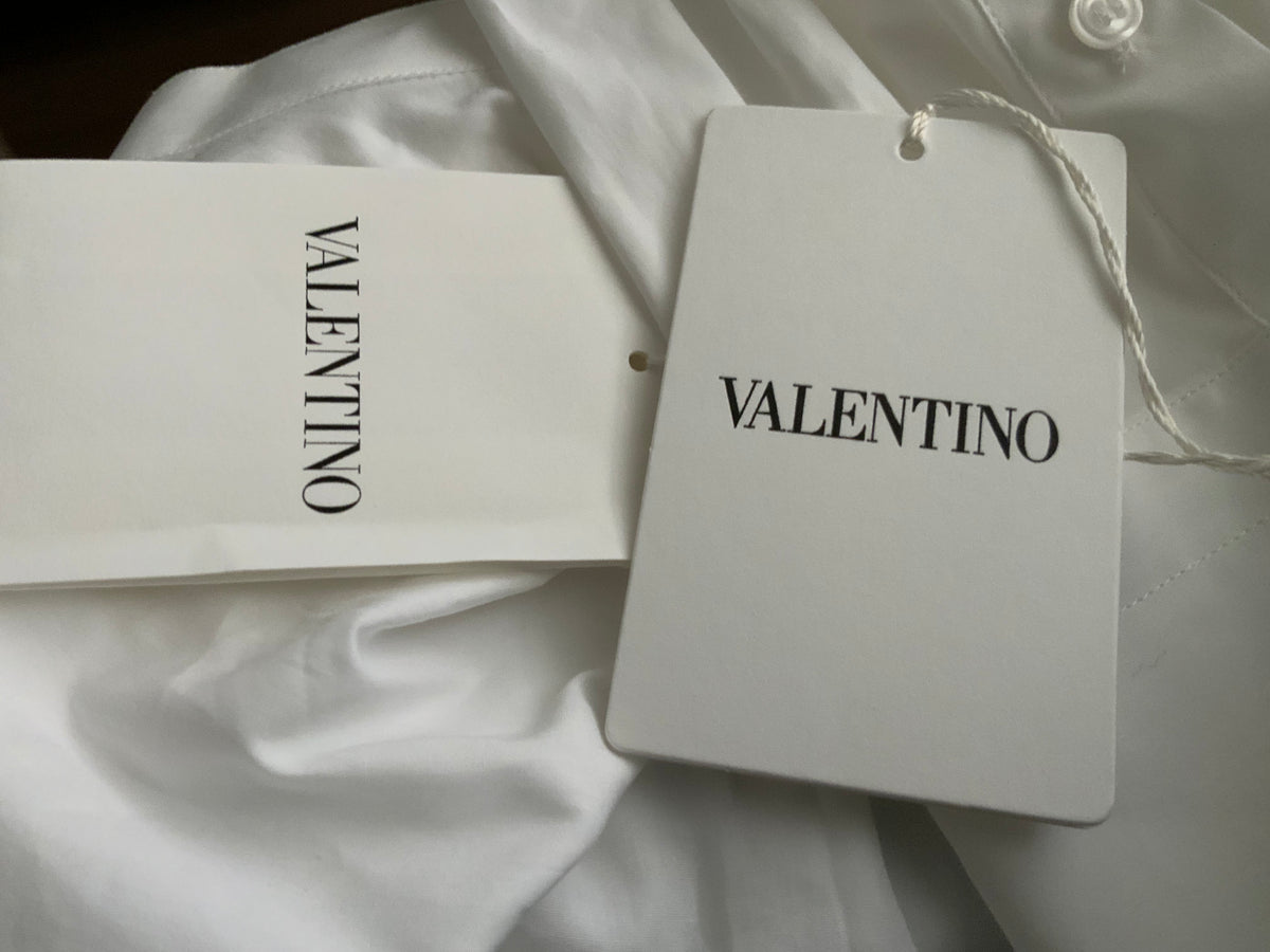 Valentino White Cotton Neck Tie Detail Oversized Tunic Shirt Size I 42 UK 10 US6 ladies