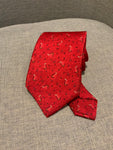 Bvlgari handmade seven fold red printed silk necktie self tipped 9cm Bull Tie men