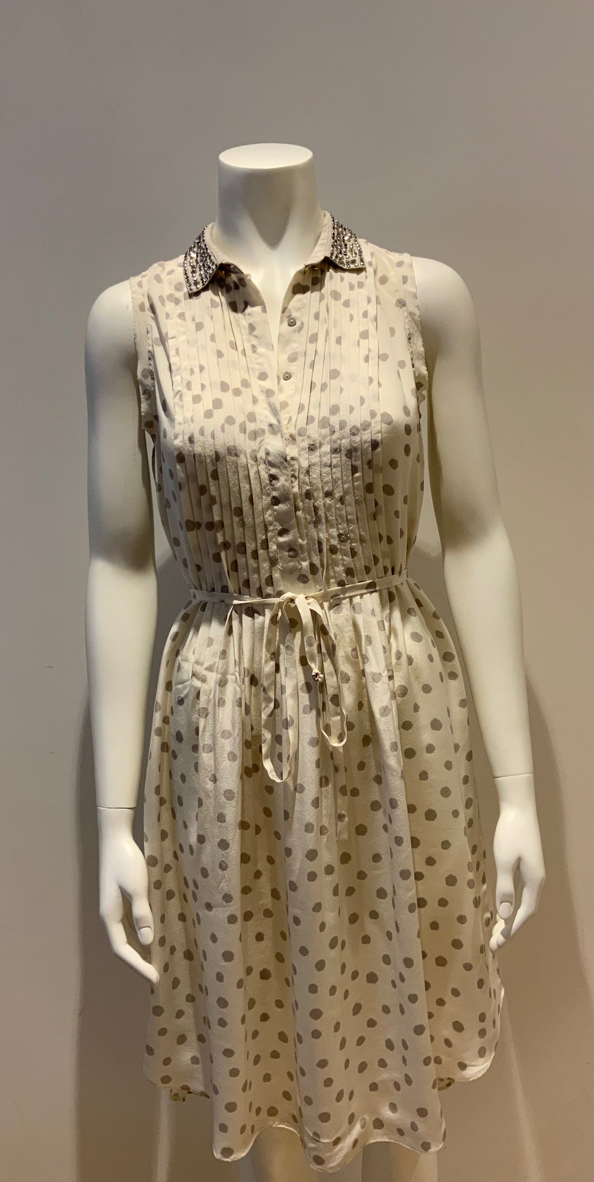 REBECCA TAYLOR Ladies White Silk Sleeveless Studded Collar Dress Size S small ladies