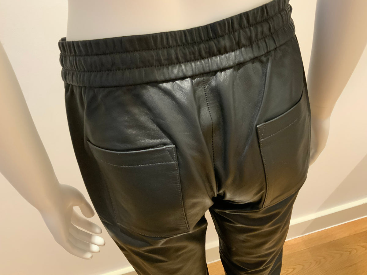 Rya Couros Real Leather Jogger Trousers, Black Pants Size 40 UK 12 US 8 L LARGE ladies