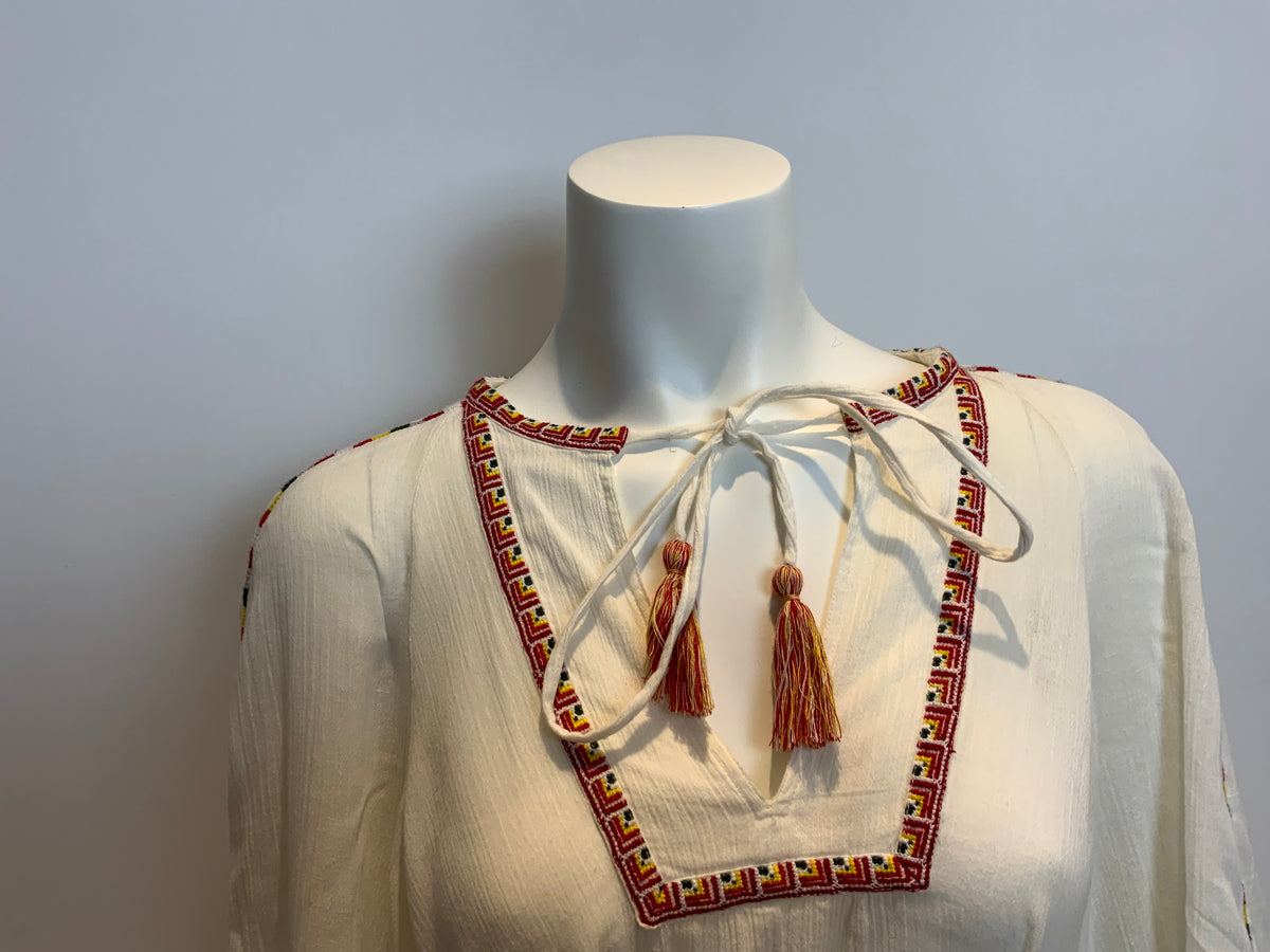 FRENCH CONNECTION Adanna Crinkle Ethnic Smock Boho Mexican Dress UK 8 US 4 XS ladies