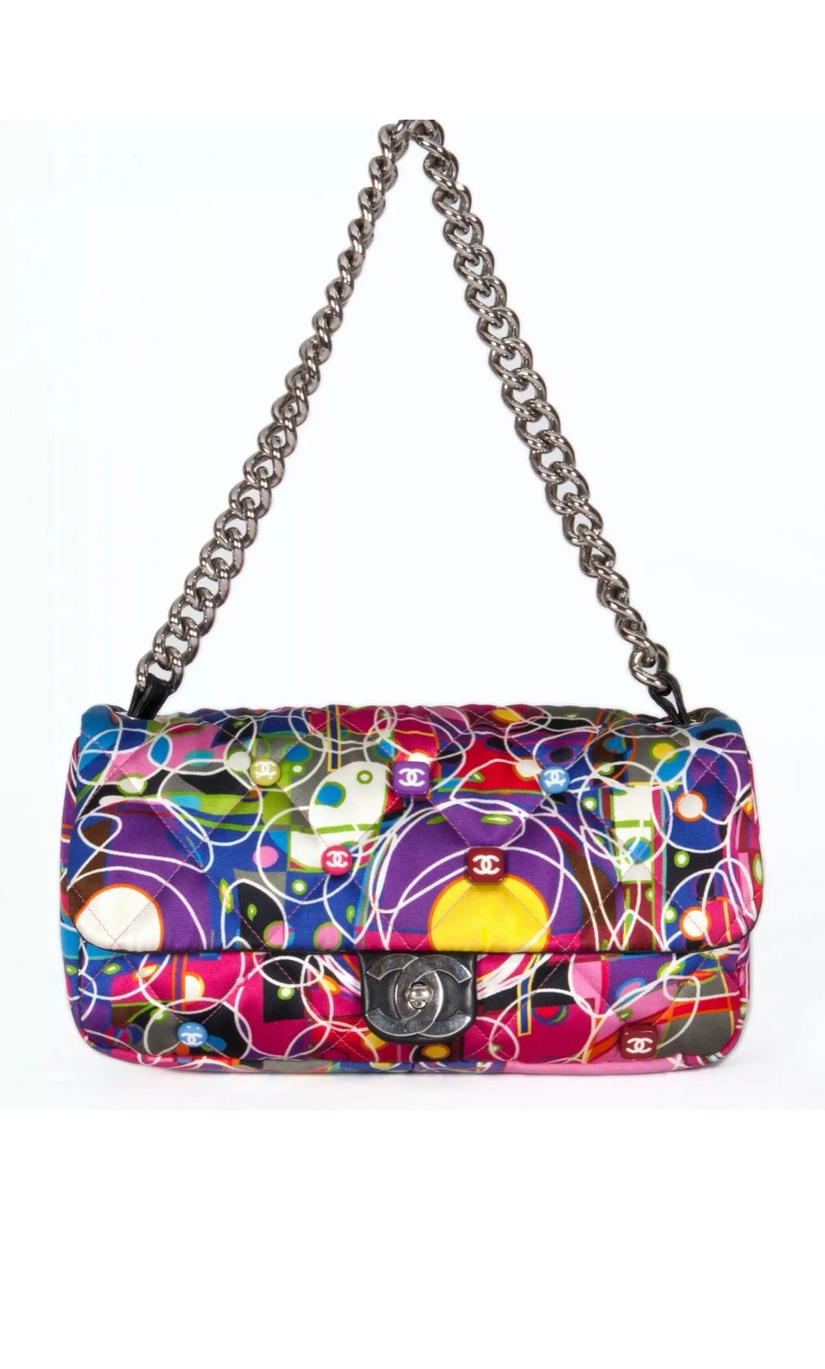 CHANEL Kaleidoscope Chain Flap Bag Quilted Printed Satin Medium Amazing RARE ladies