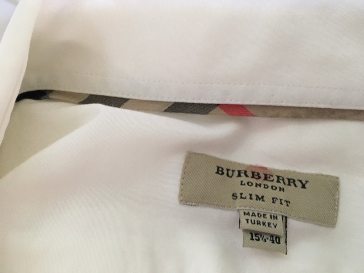 BURBERRY LONDON LONG SLEEVE BUTTON-UP WHITE SHIRT SIZE 15 3/4 40” Men