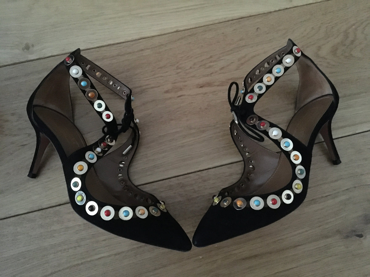 Aquazzura Byzantine Studded Suede Pump, Black Size 36 US 6 UK 3 ladies