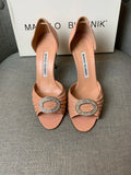 Manolo Blahnik Pink Leather D'Orsay PUMPS HEELS SIZE 37 1/2 US 7.5 UK 4.5 ladies