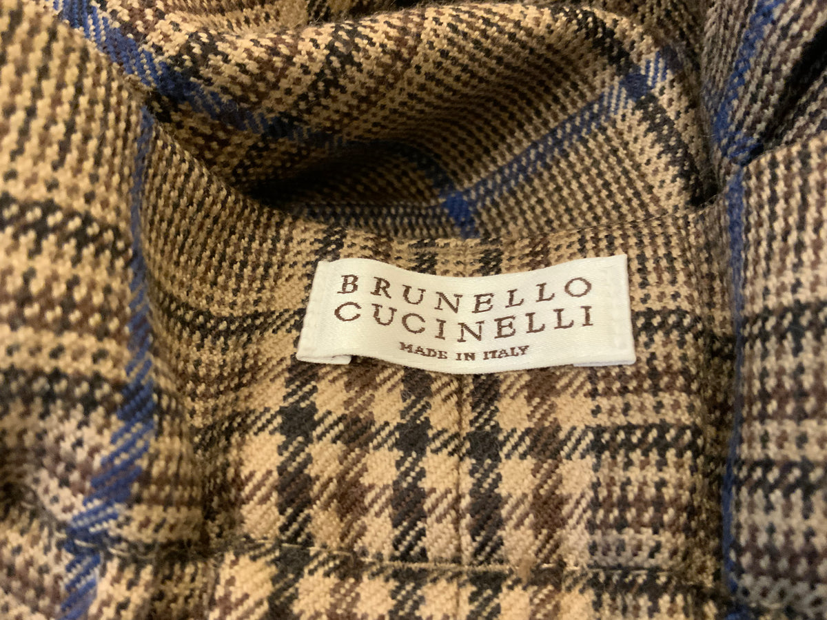 Brunello Cucinelli Paperbag trousers with plaid pattern and leather knotted belt ladies