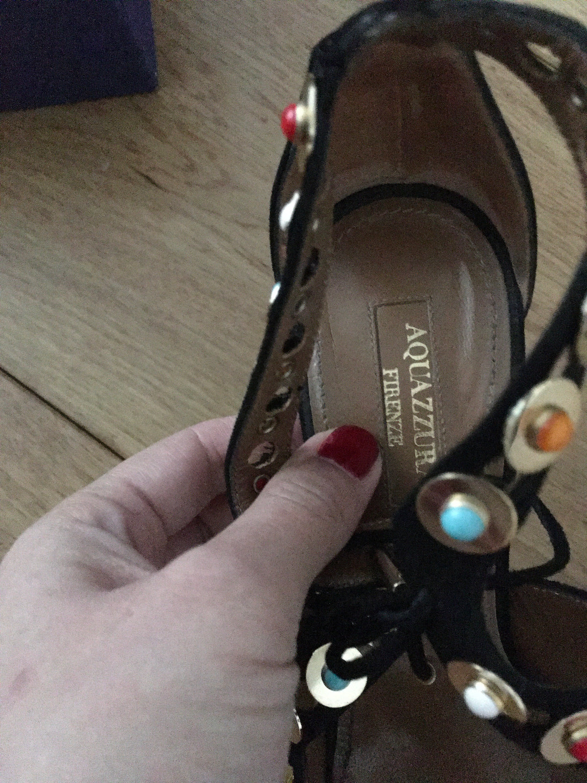 Aquazzura Byzantine Studded Suede Pump, Black Size 36 US 6 UK 3 ladies