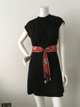 SANDRO Paris 2020 Black Contrast waist-tie satin dress Size M Medium ladies