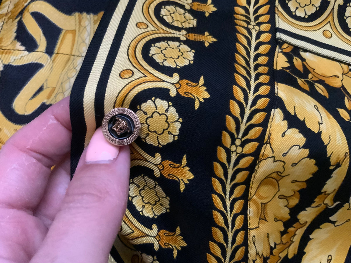 Versace Tribute Printed silk-twill Baroque-print Shirt and Pants Set Size I 40 S ladies