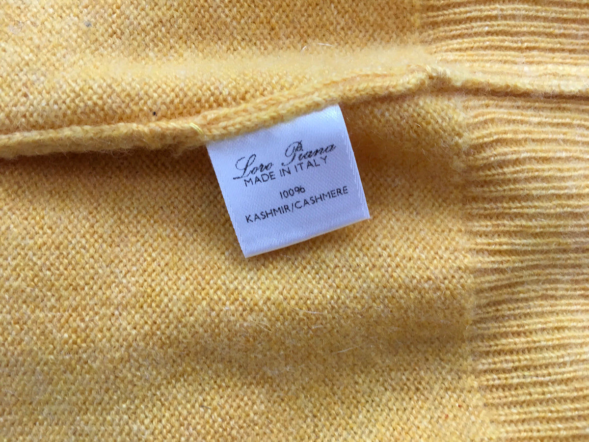 LORO PIANA Yellow Knit V-Neck PURE CASHMERE Sweater Jumper I 54 US 44 XXL Men