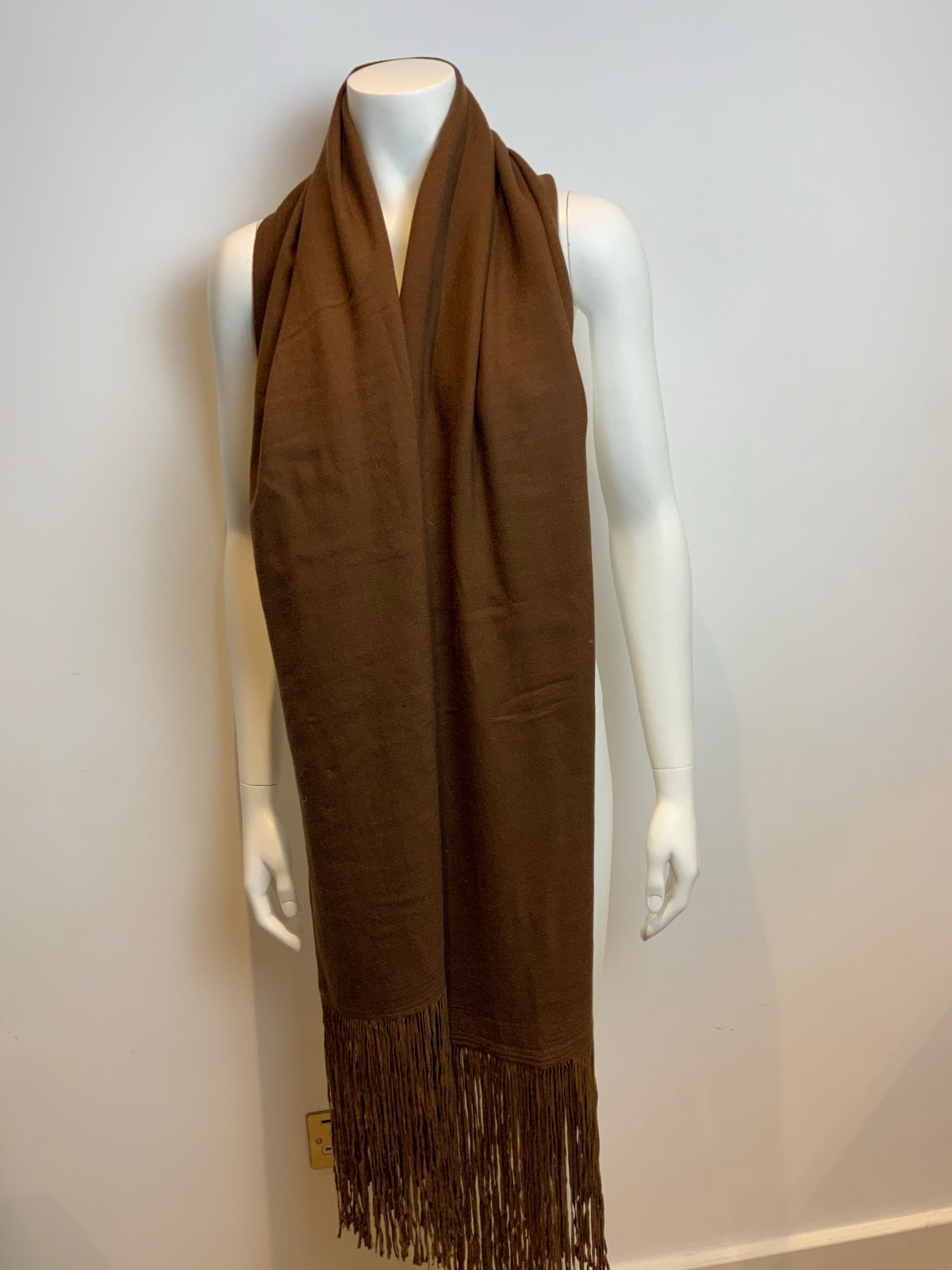Franco Ferrari Brown Wool Scarf Shawl Suede Leather Fringe ladies