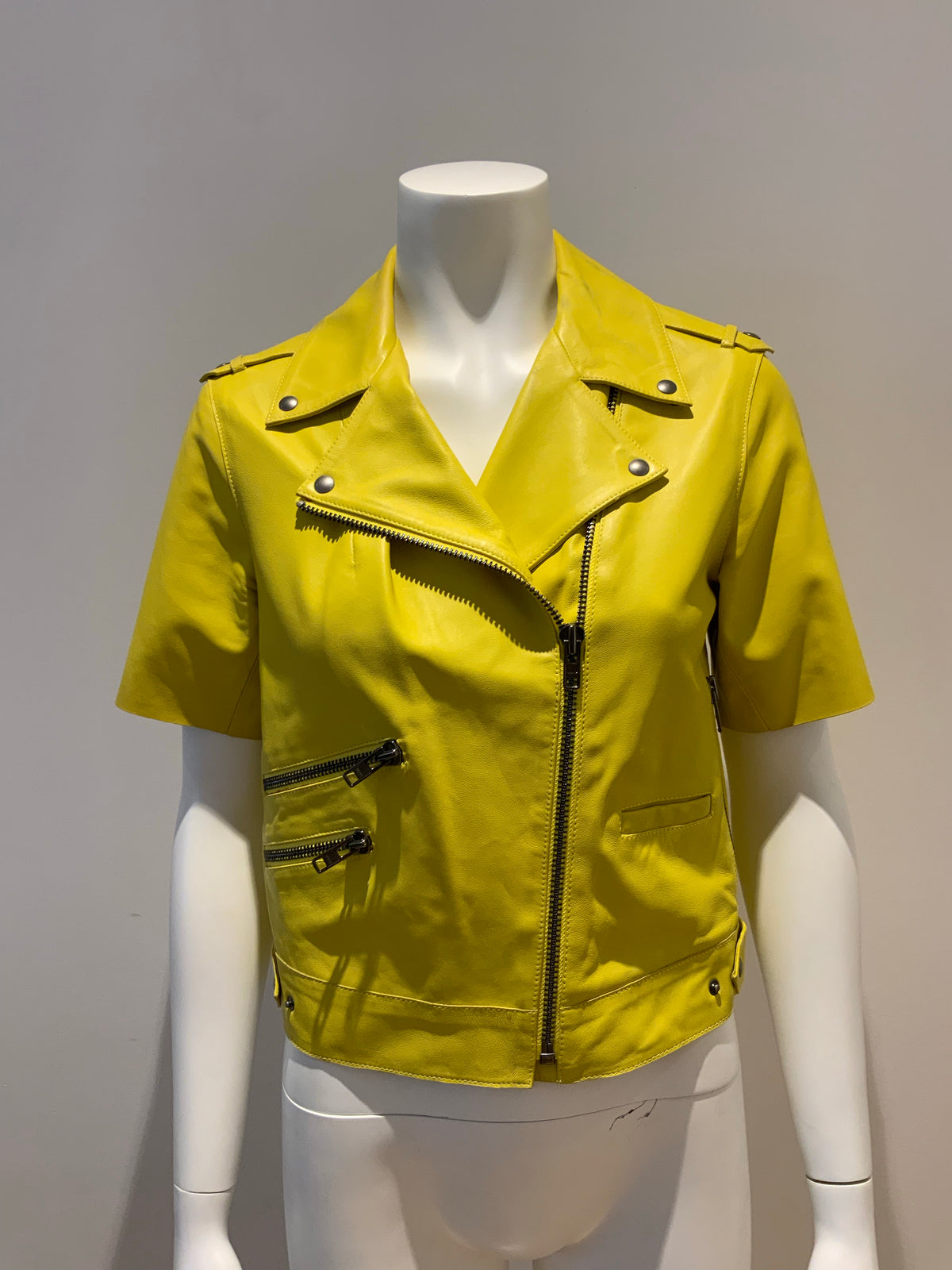 Ç x Façonnable Mira Mikati Capsule Collection Leather Biker Jacket 38 US6 ladies