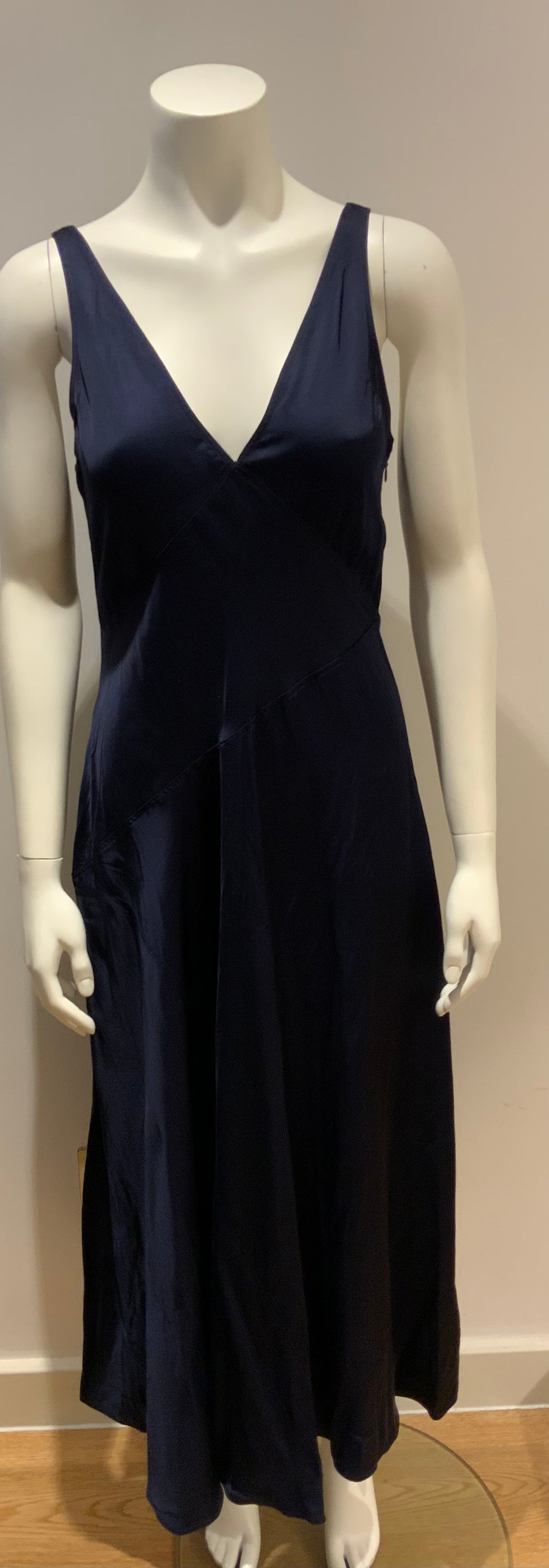 RALPH LAUREN Polo STRAPLESS NAVY SLIP SATIN DRESS US 4 UK 8 S small ladies