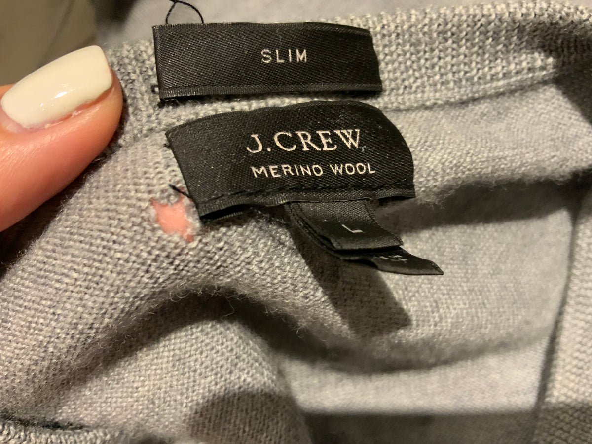 J.Crew Grey Slim Fit V neck Jumper Pullover Merino Wool Sweater Size L large men