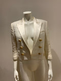 SOLD OUT Balmain double breasted silk satin trim cropped blazer jacket F 40 ladies