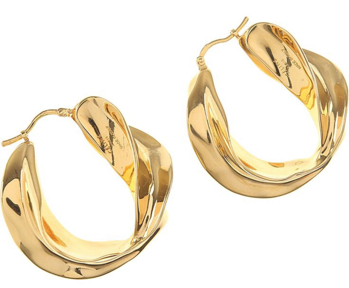 ICONIC CÉLINE Celine Phoebe Philo Gold Chunky Twisted Hoops Earrings ladies